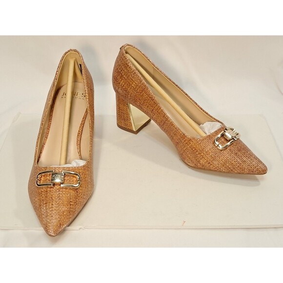 NEW Jones New York Candyn Cognac Raffia Pointed Toe 2.5" Block Heel Size 8.5M - Picture 2 of 13